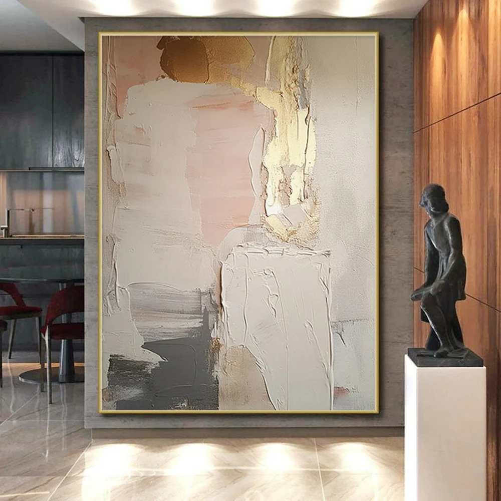 Gold Hand-painted Handmade Custom Leaf Abstract Canvas Wall Art 7BLQX